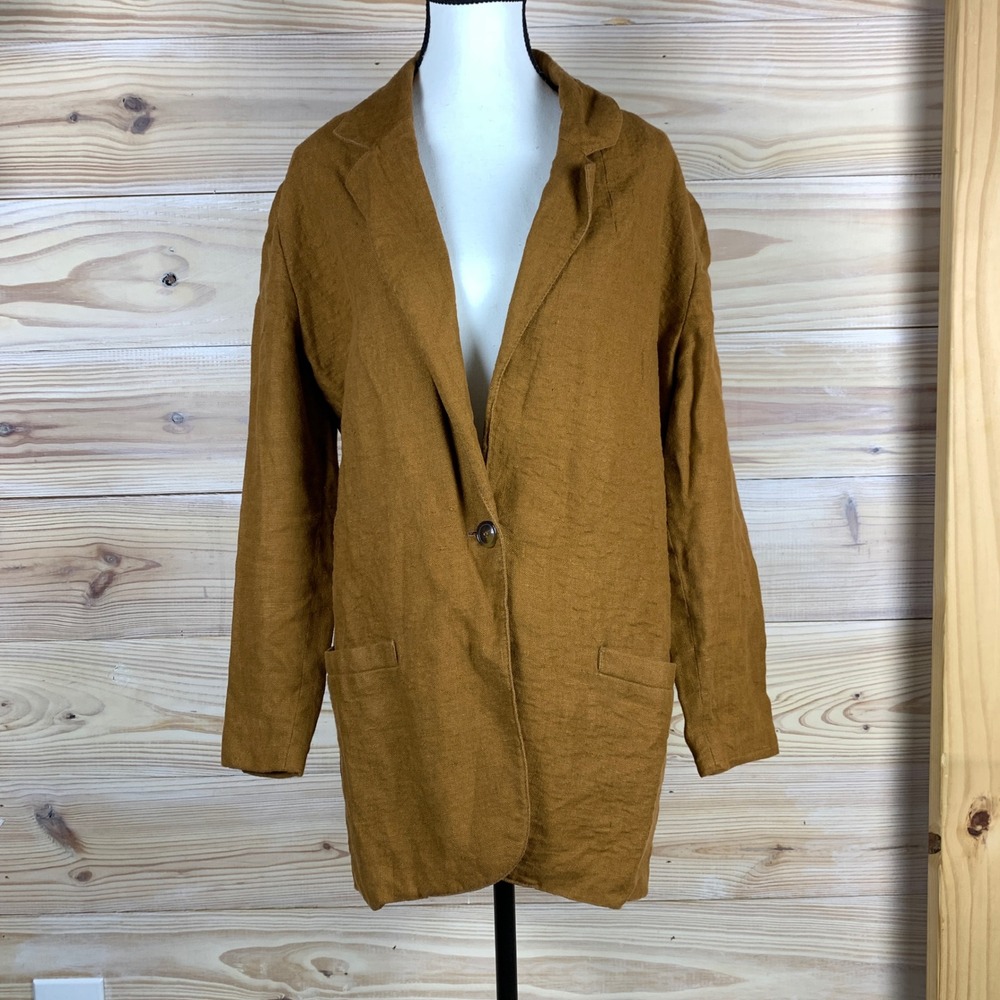 Jennifer Moore Blazer Womens 8 Ochre Vintage 100% Linen Single Button Jacket